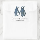 Twee schattige pinguïns | Romantische bruiloft Vierkante Sticker (Tas)