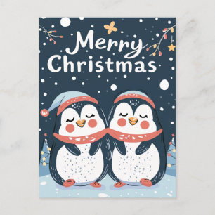 Twee schattige pinguïns Vrolijk Kerstfeest Briefkaart