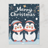 Twee schattige pinguïns Vrolijk Kerstfeest Briefkaart (Voorkant)