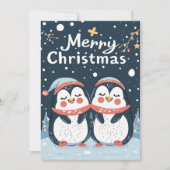 Twee schattige pinguïns Vrolijk Kerstfeest Feestdagenkaart (Voorkant)