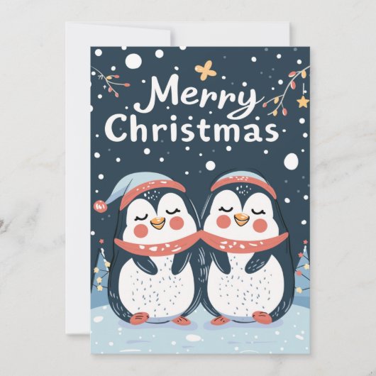 Twee schattige pinguïns Vrolijk Kerstfeest Feestdagenkaart (Voorkant)