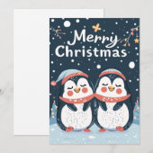 Twee schattige pinguïns Vrolijk Kerstfeest Feestdagenkaart (Voorkant / Achterkant)