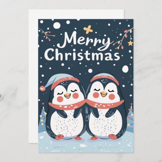 Twee schattige pinguïns Vrolijk Kerstfeest Feestdagenkaart (Voorkant / Achterkant)
