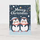 Twee schattige pinguïns Vrolijk Kerstfeest Geperso Feestdagen Kaart (Voorkant)