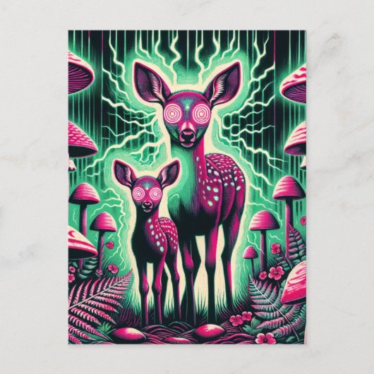 Twee schattige psychedelische herten briefkaart (Voorkant)