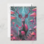 Twee schattige psychedelische herten met gloeiende briefkaart (Voorkant / Achterkant)