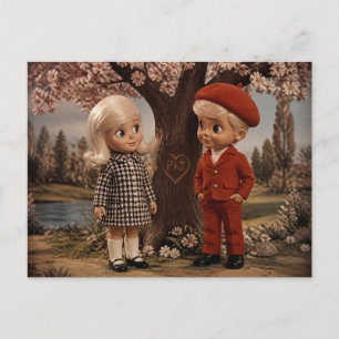 Twee schattige retro poppen  briefkaart