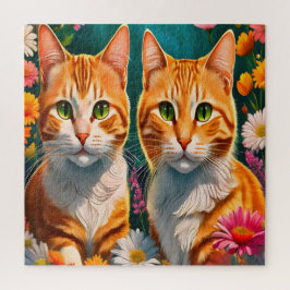 Twee schattige rode tabby katten legpuzzel