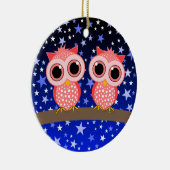 twee schattige roze uil keramisch ornament (Rechts)