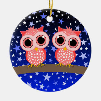 twee schattige roze uil keramisch ornament