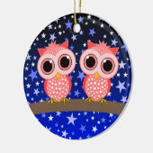 twee schattige roze uil keramisch ornament (Links)