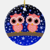 twee schattige roze uil keramisch ornament (Achterkant)