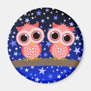 twee schattige roze uil magneet