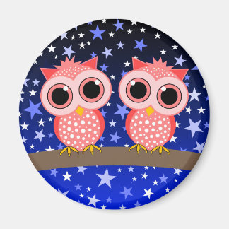 twee schattige roze uil magneet