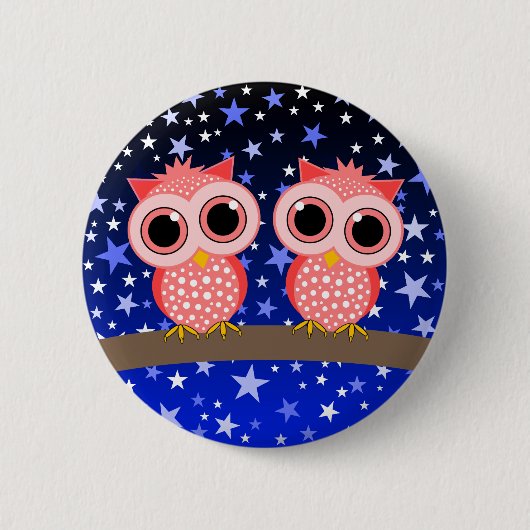 twee schattige roze uil ronde button 5,7 cm (Voorkant)