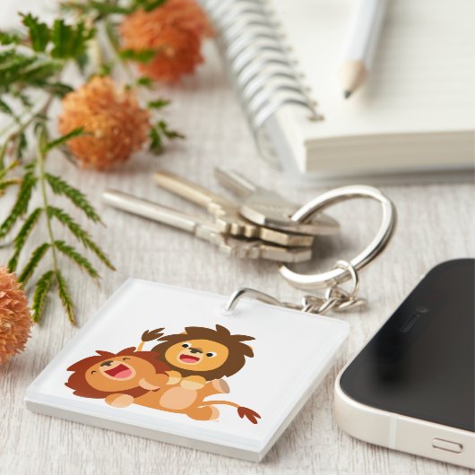 Twee schattige speelse cartoon leeuwen sleutelhanger (Voorkant Rechts)