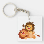 Twee schattige speelse cartoon leeuwen sleutelhanger (Voorkant)