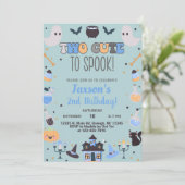 Twee schattige spook Halloween jongen blauw uitnod Kaart (Staand voorkant)