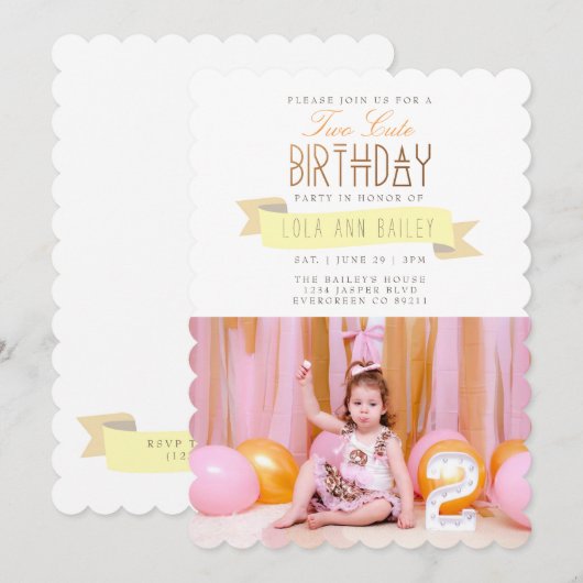 Twee Schattige | Tweede verjaardag partij foto Kaart (Voorkant / Achterkant)