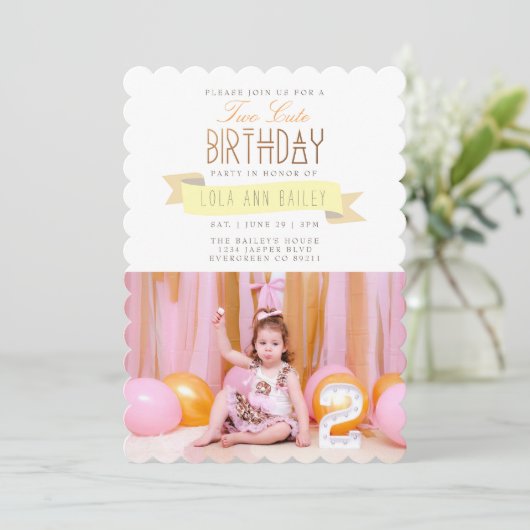 Twee Schattige | Tweede verjaardag partij foto Kaart (Staand voorkant)