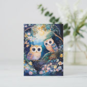 Twee schattige uilen briefkaart (Staand voorkant)