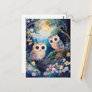 Twee schattige uilen briefkaart