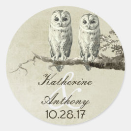 Twee schattige uilen bruiloft stickers