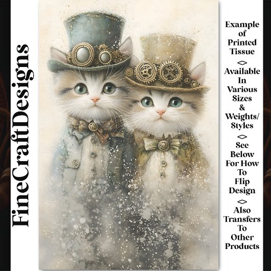 Twee Schattige Victoriaanse Steampunk Kittens CA3  Tissuepapier