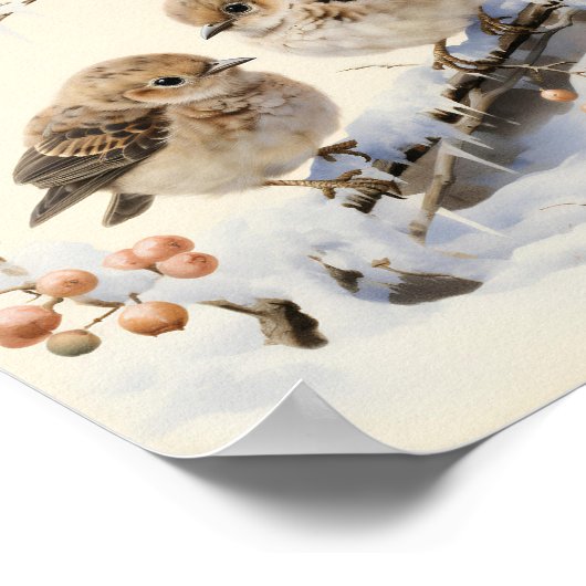 Twee schattige vogels op ijsbedekte tak, Art Poster (Hoek)