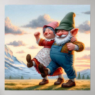Twee Schattige volwassen Munchkins dansen bij zons Poster