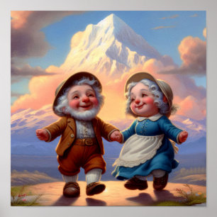 Twee Schattige volwassen Munchkins dansen bij zons Poster