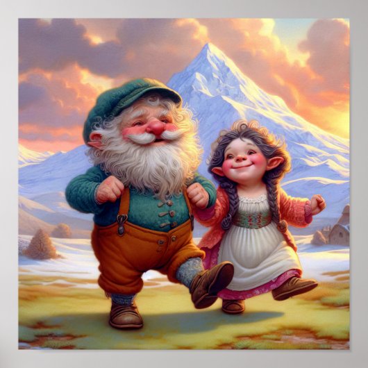 Twee Schattige volwassen Munchkins dansen bij zons Poster (Voorkant)