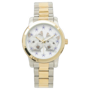 Twee schattige Westie honden kunst horloge