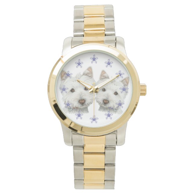 Twee schattige Westie honden kunst horloge (Voorkant)