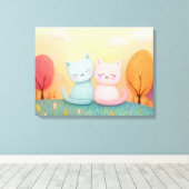 Twee schattige wollen katten zitten bij elkaar canvas afdruk (Insitu (Houten vloer))