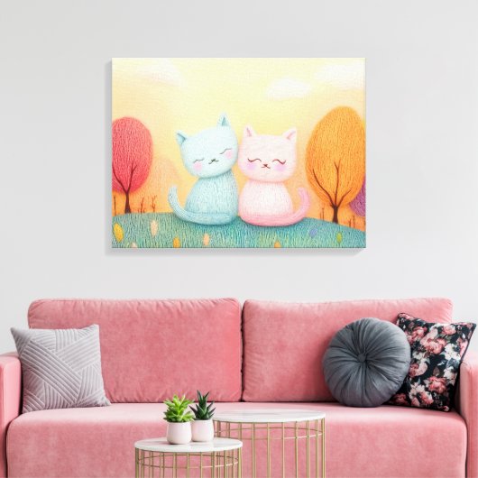 Twee schattige wollen katten zitten bij elkaar canvas afdruk (Insitu (Woonkamer))