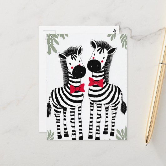 Twee Schattige Zebras Briefkaart (Voorkant / Achterkant in situ)
