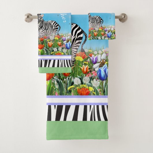 Twee schattige zebra's die samen de zomer lopen bad handdoek (Insitu)
