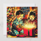 Twee Schattigee  Aziatische kinderen Kerst Feestdagenkaart (Voorkant)