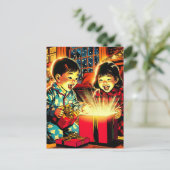 Twee Schattigee  Aziatische kinderen Kerst Feestdagenkaart (Staand voorkant)