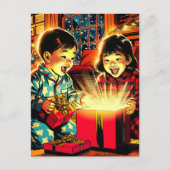 Twee Schattigee  Aziatische kinderen Kerst Feestdagenkaart (Voorkant)