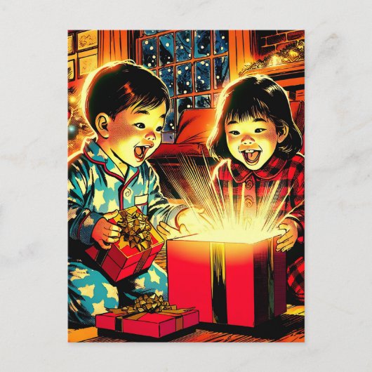 Twee Schattigee  Aziatische kinderen Kerst Feestdagenkaart (Voorkant)