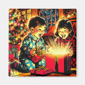 Twee Schattigee  Aziatische kinderen Kerst Magneet (Voorkant)