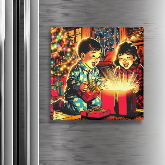 Twee Schattigee  Aziatische kinderen Kerst Magneet