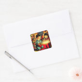 Twee Schattigee Aziatische kinderen Kerst Vierkante Sticker (Envelop)