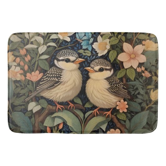 Twee Schattigee Baby Birds Botanische Tuin Badmat (Voorkant)