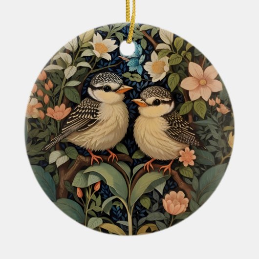 Twee Schattigee Baby Birds Botanische Tuin Keramisch Ornament (Voorkant)