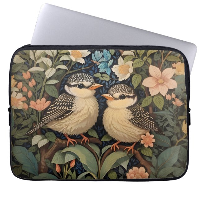 Twee Schattigee Baby Birds Botanische Tuin Laptop Sleeve (Voorkant)