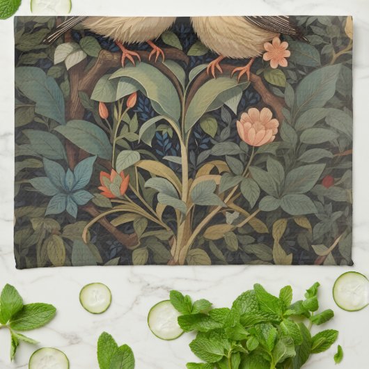 Twee Schattigee Baby Birds Botanische Tuin Theedoek (Gevouwen)