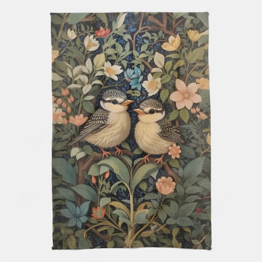 Twee Schattigee Baby Birds Botanische Tuin Theedoek (Verticaal)